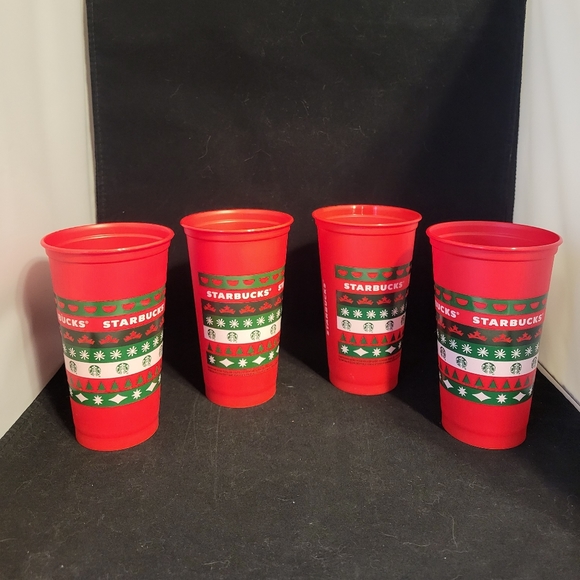 4 Starbucks Limited Edition Red Holiday 2013 Reusable plastic Cups Tumbler 16oz - Picture 7 of 8